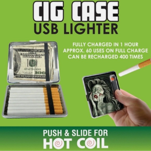 Smokezilla USB Cigarette light/case,push/slide 4 hot coil “Bite the Bullet” logo - Picture 9 of 10